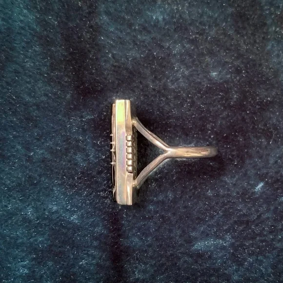 Vintage A Yazzie Navajo Onyx Sterling Silver Ring - Picture 8 of 10